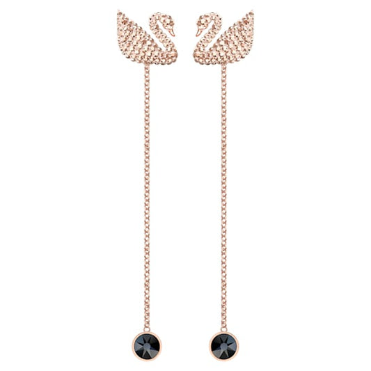 Swarovski Iconic Swan Pierced Earring, Brown, Gold gold tone plated