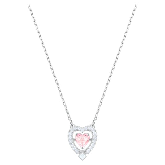 Swarovski Sparkling Dance Heart Necklace, Pink, Rhodium plated