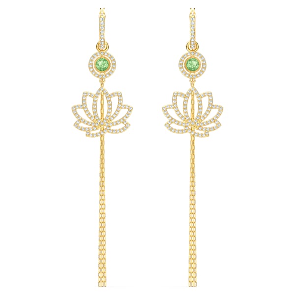 Swarovski Symbolic Lotus Pierced Earring, Green, Gold tone plated