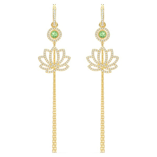 Swarovski Symbolic Lotus Pierced Earring, Green, Gold tone plated