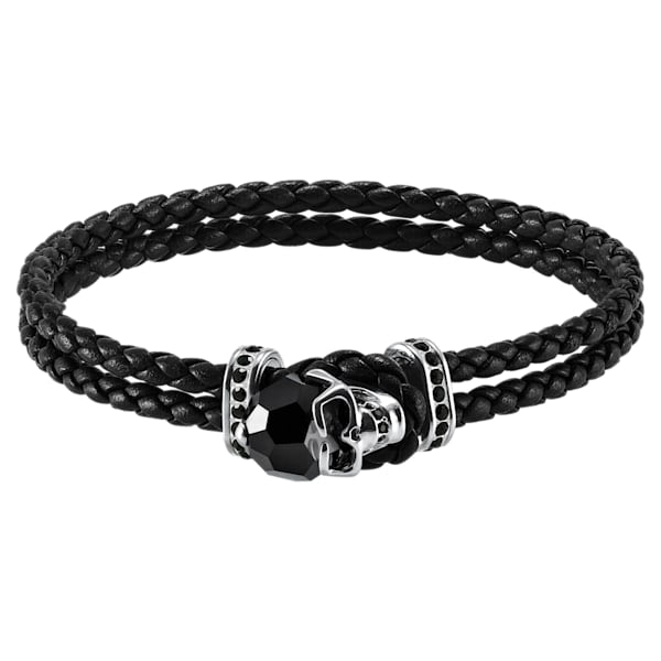 Swarovski Taddeo Bracelet, Leather, Black, Palladium plated