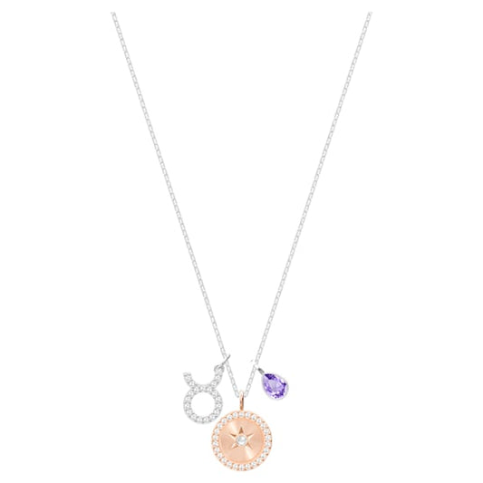 Swarovski Zodiac Pendant, Taurus, Violet, Rhodium plated